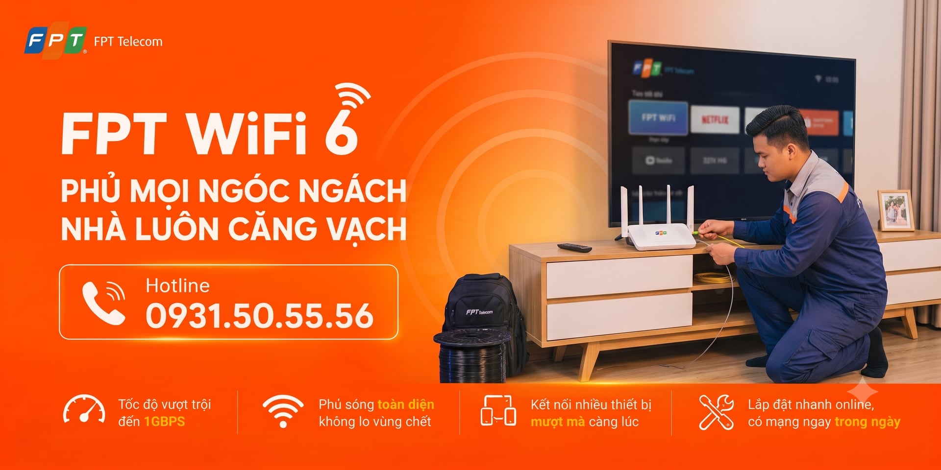 Lắp mạng FPT tại Hải Phòng — Wi-Fi 6, tăng gấp 3 tốc độ. Hotline 0931.50.55.56