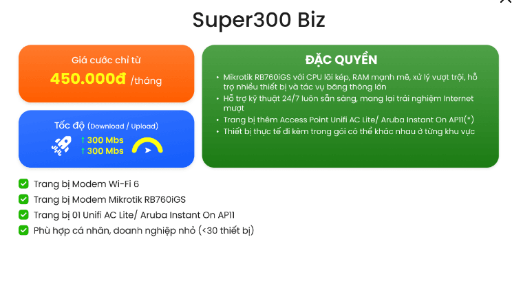 Chi tiết Gói Super300 Biz